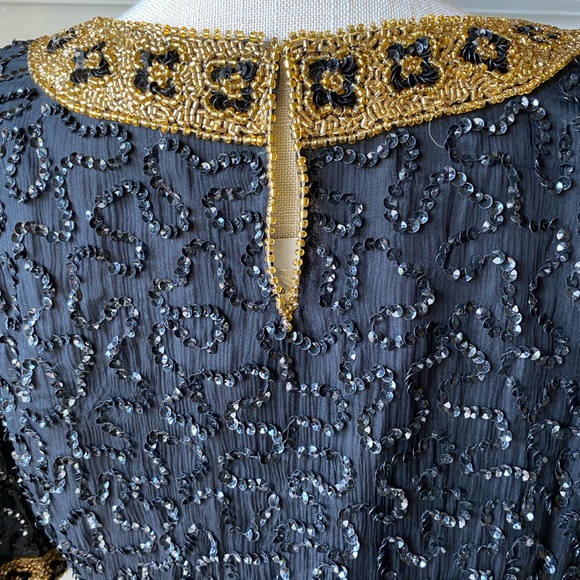❌SOLD❌ NWT VTG SCALA XXL FULLY SEQUIN BEADED EVENING BLOUSE BLACK AND GOLD PURE - Picture 7 of 11